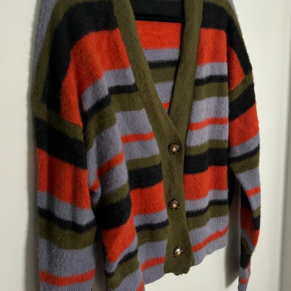 Uo Thea Striped Multicolour Fuzzy Cardigan - Picture 3 of 4